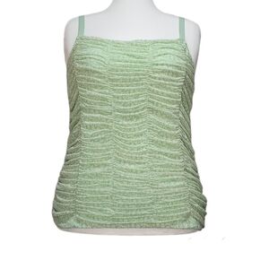 Torrid Stretch Mesh Cropped Shirred Cami Green with Cream Floral Print